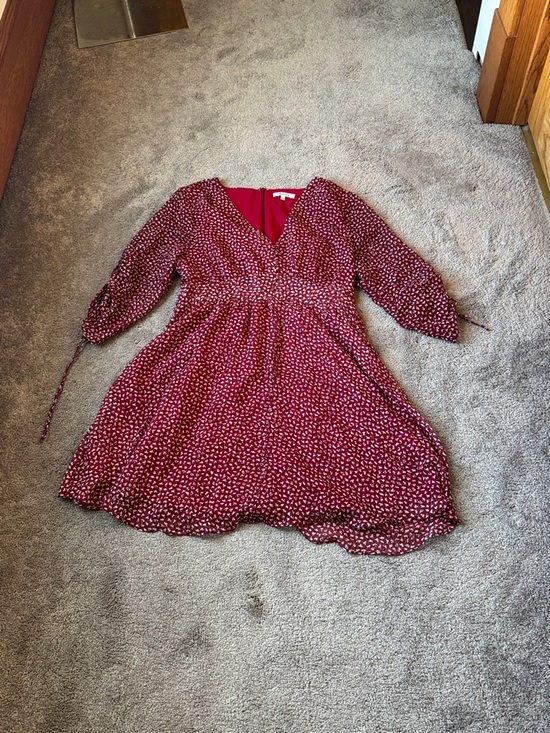 Madewell Dresses & Skirts - Madewell Red Floral Mini Dress V Neck Tie Sleeve Fit & Flare SIZE 12